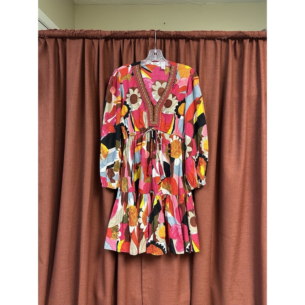 Kaktus Floral Cotton Boho Hippie Babydoll Dress Size Small